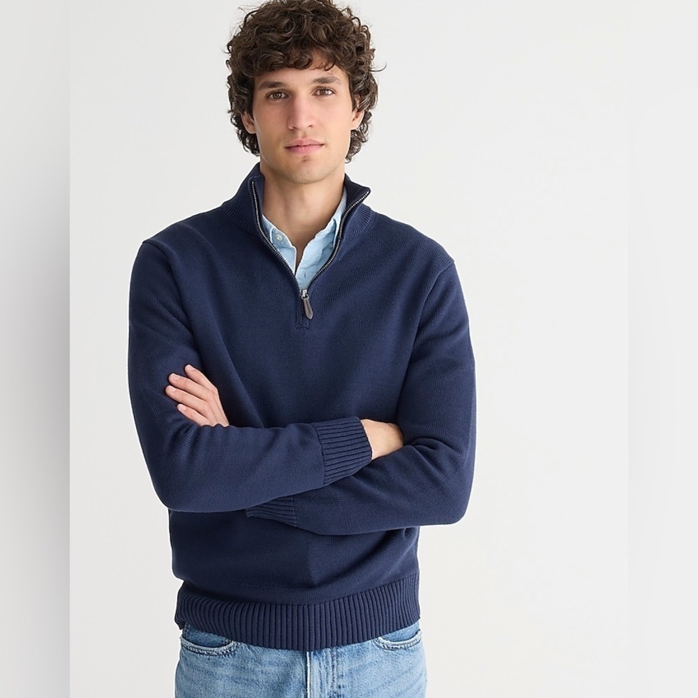 J Crew GREEN Heritage cotton half-zip sweater BT793
